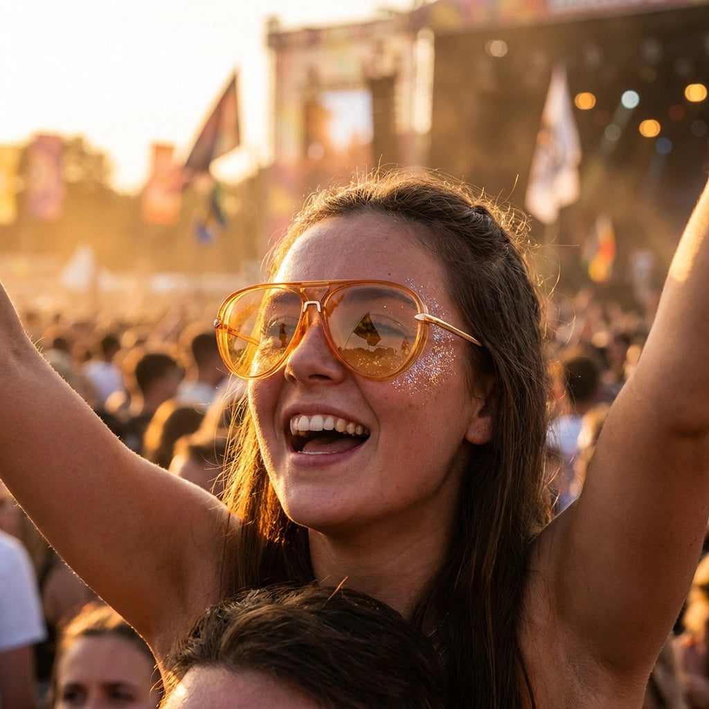 Aviator Sunglasses - Amber Gold festival lifestyle