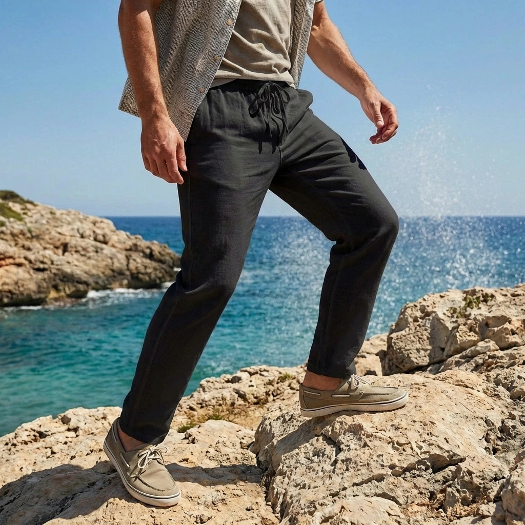 Ventoso Linen Trousers - Midnight Black