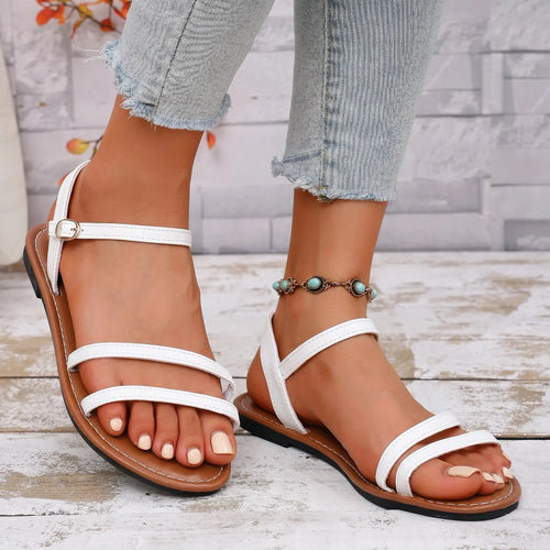 Baxen Strappy Flat Sandals - Pure White three-quarter view