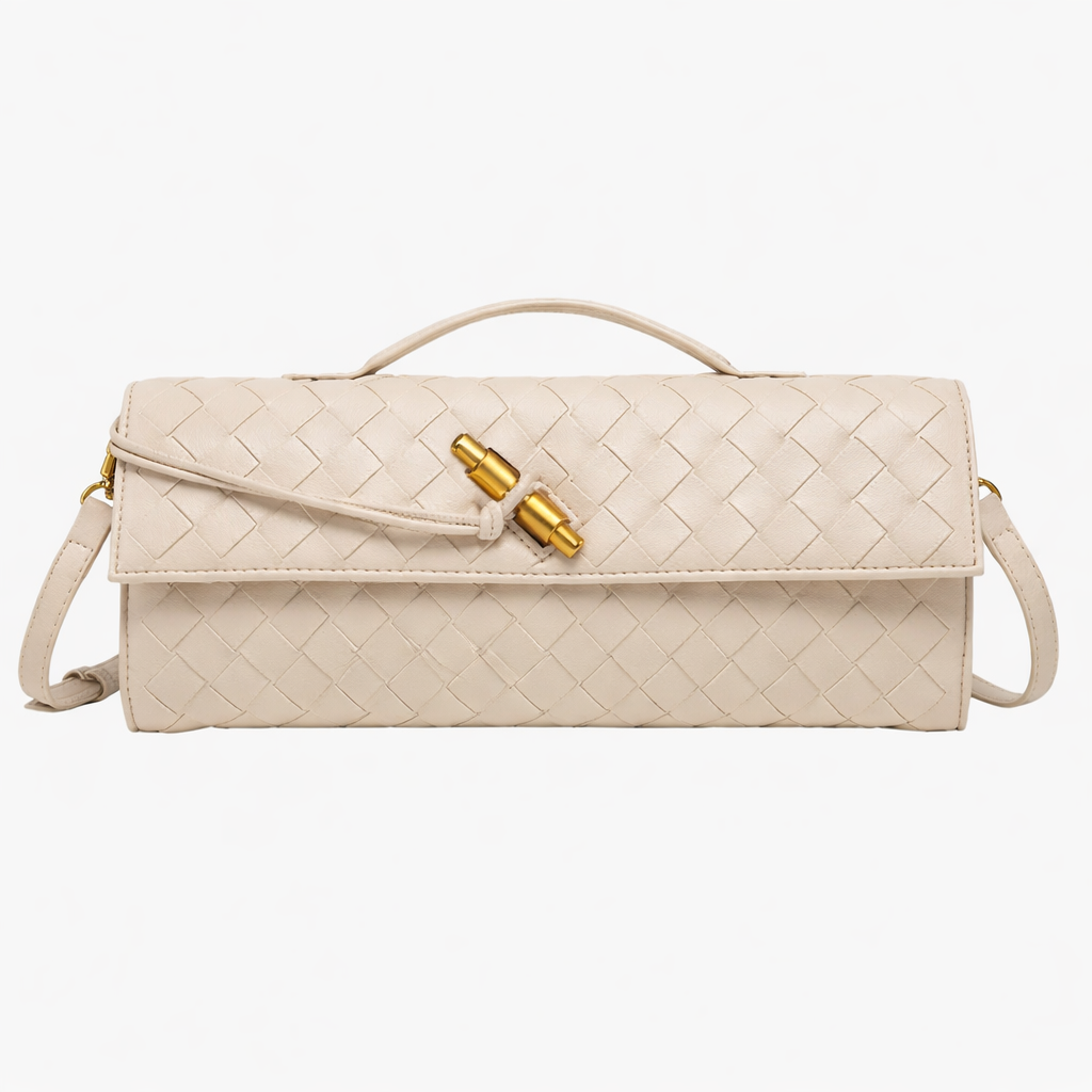 Woven Clutch Bag - White Beige